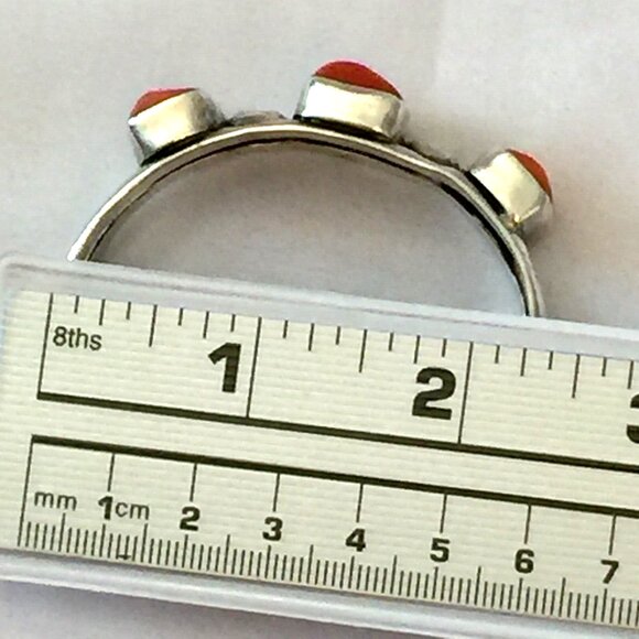 VINTAGE NAVAJO RED CORAL CUFF STERLING SILVER SQUARE GEMSTONE NATIVE AMERICAN - Picture 10 of 12